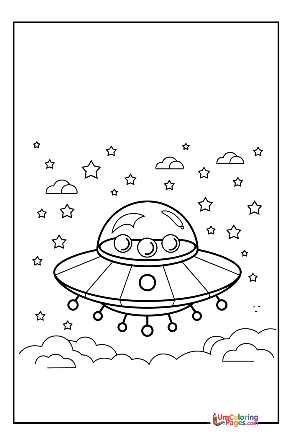 Alien UFO coloring page 3 - free printable PDF