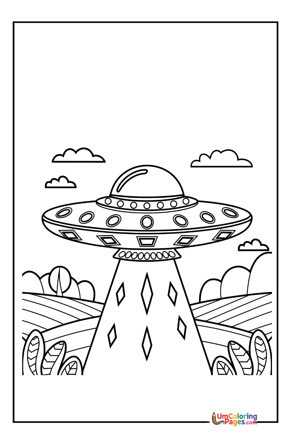 Alien UFO coloring page 6 - free printable PDF