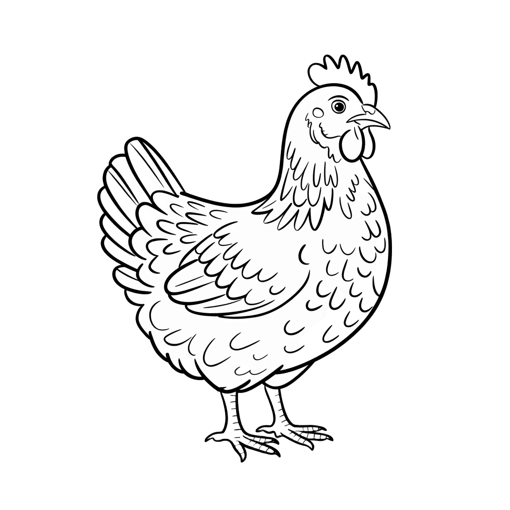 Chicken coloring page 3 - free printable PDF