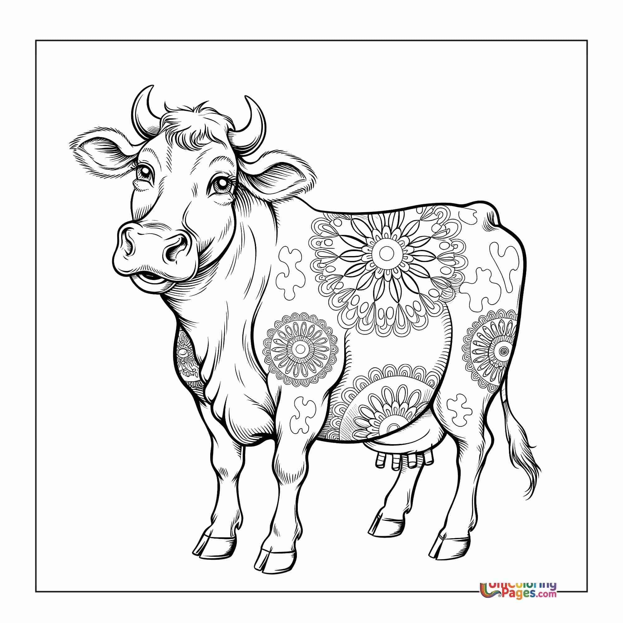 Cow coloring page 3 - free printable PDF