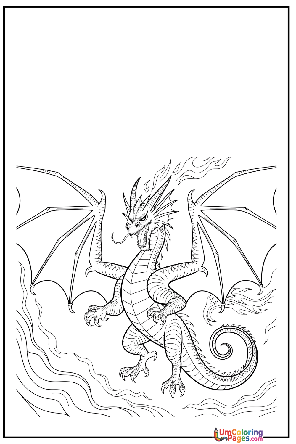 Dragon coloring page 3 - free printable PDF