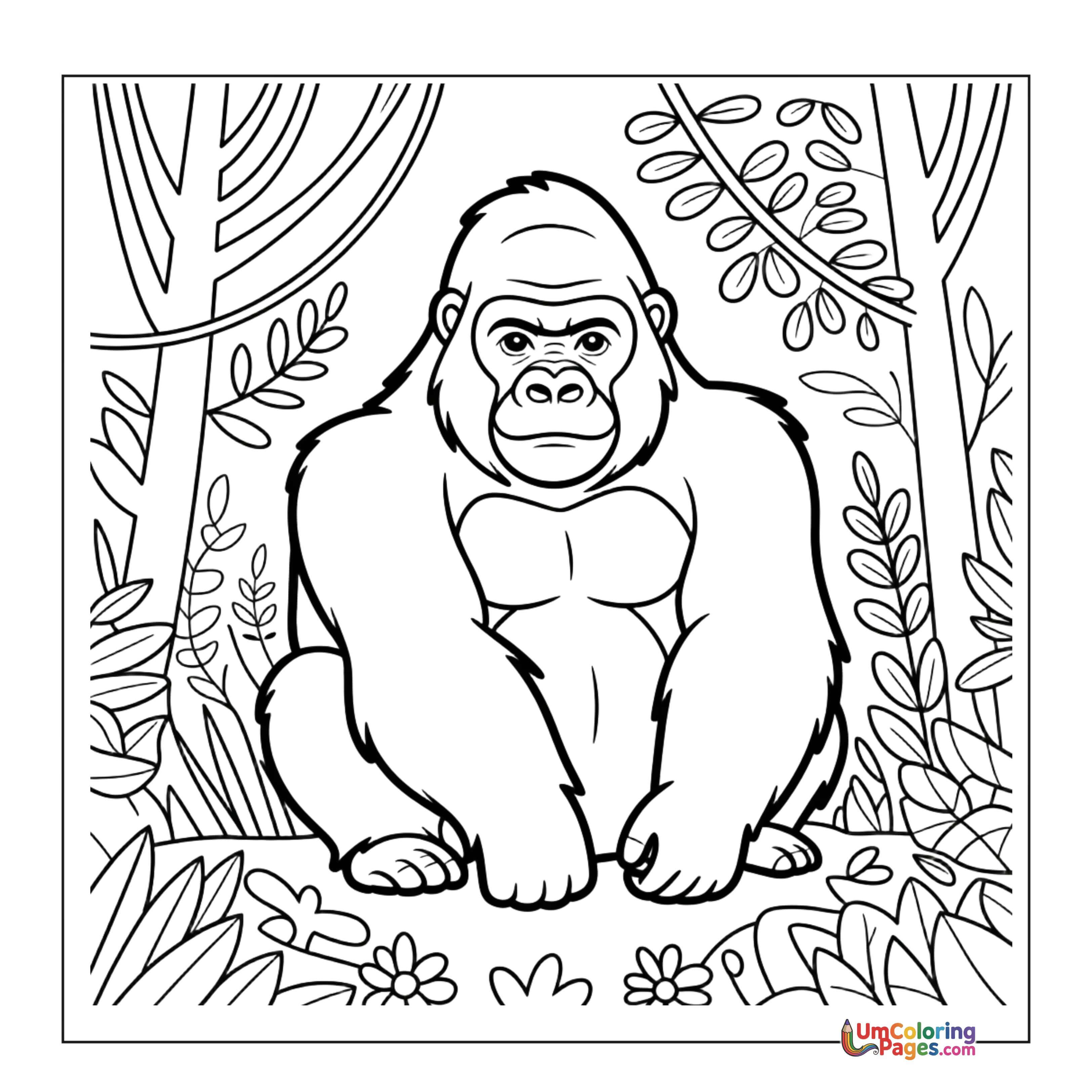 Gorilla coloring page - free printable