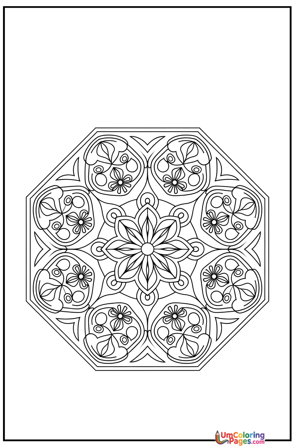 Hexagonal Mandala coloring page 3 - free printable PDF