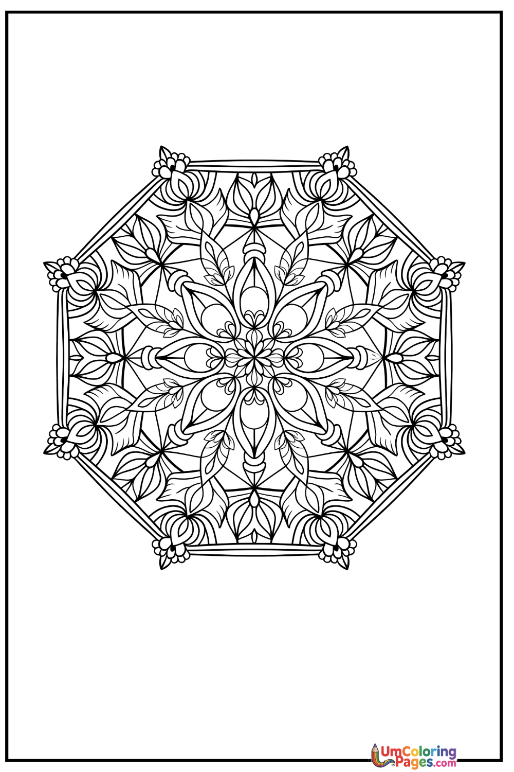 Hexagonal Mandala coloring page 5 - free printable PDF
