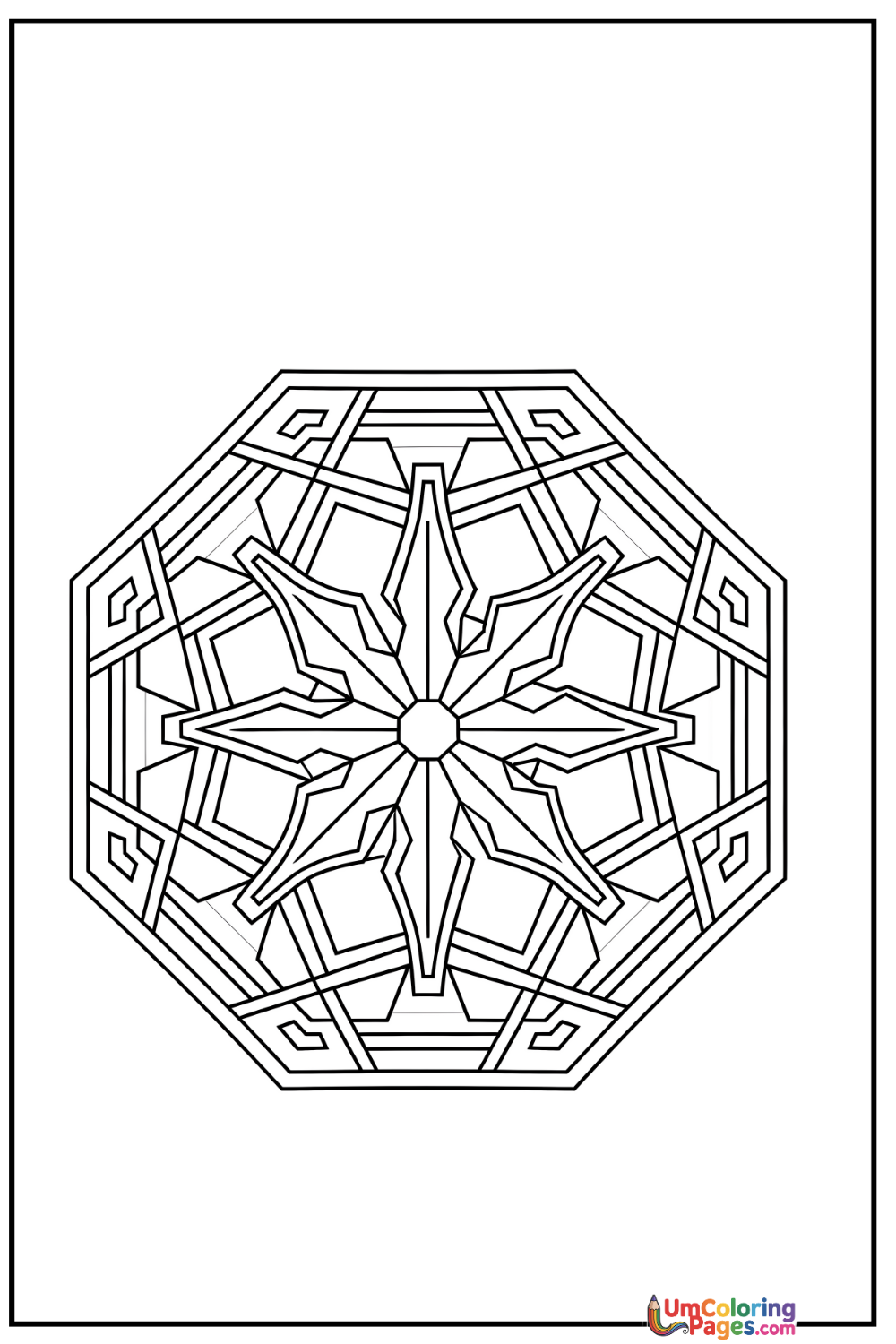 Hexagonal Mandala coloring page 6 - free printable PDF
