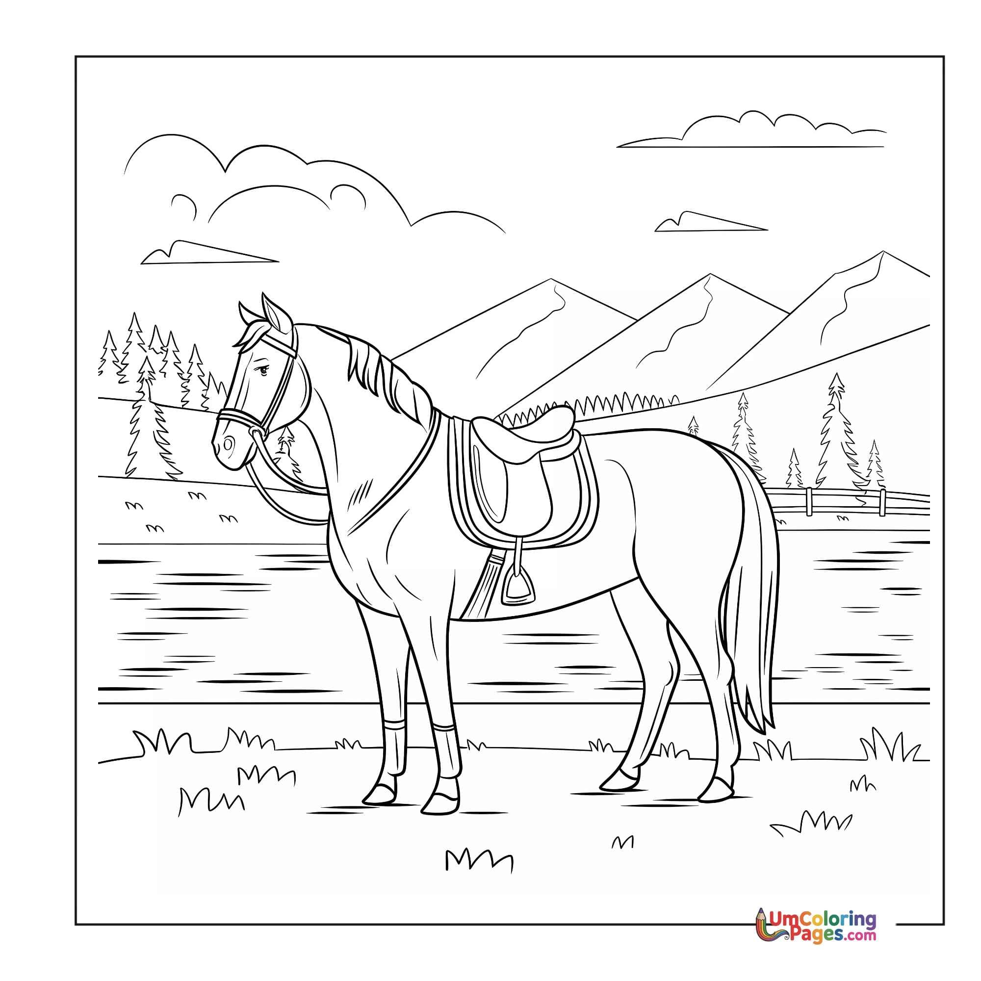 Horse coloring page 6 - free printable PDF