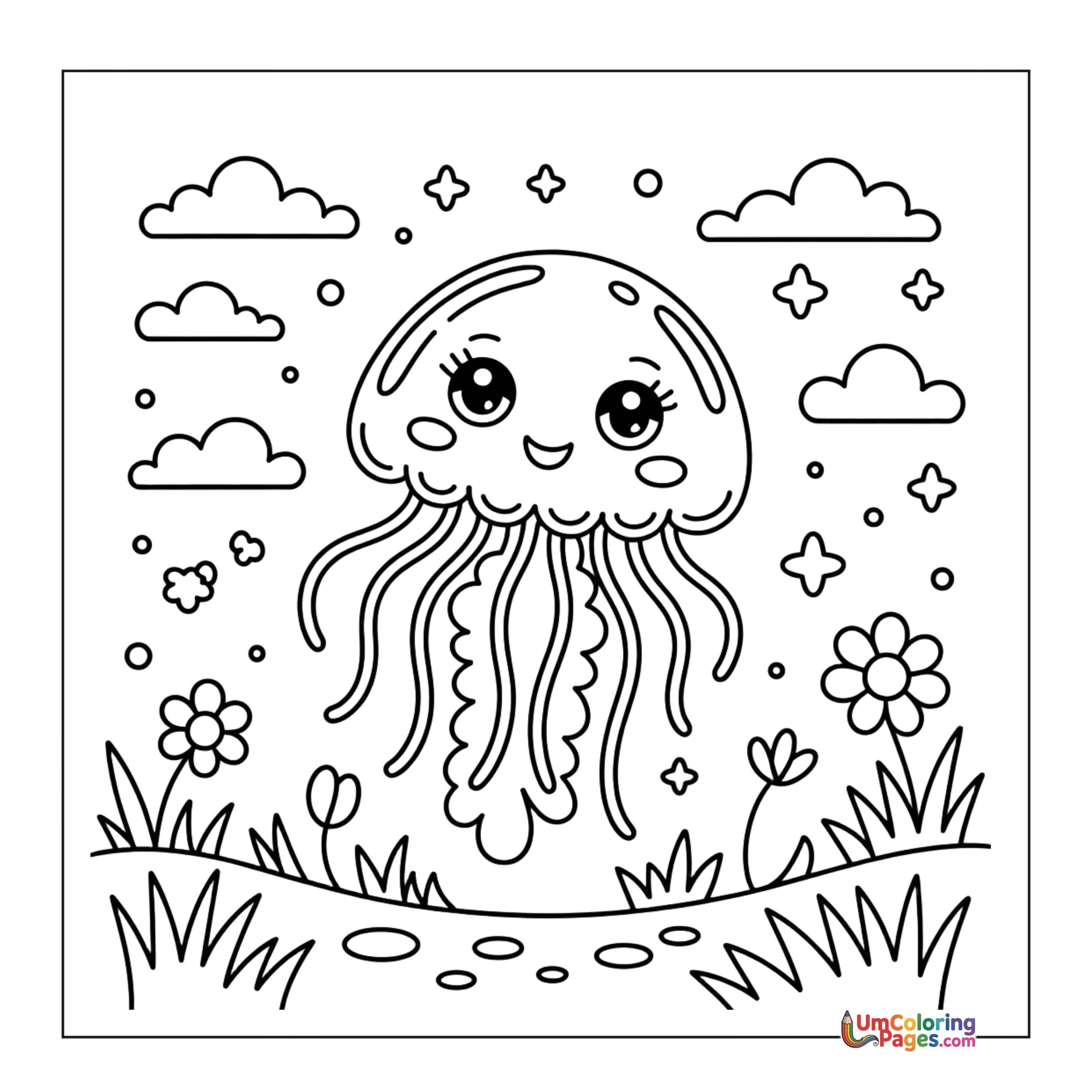 Jellyfish coloring page 3 - free printable PDF
