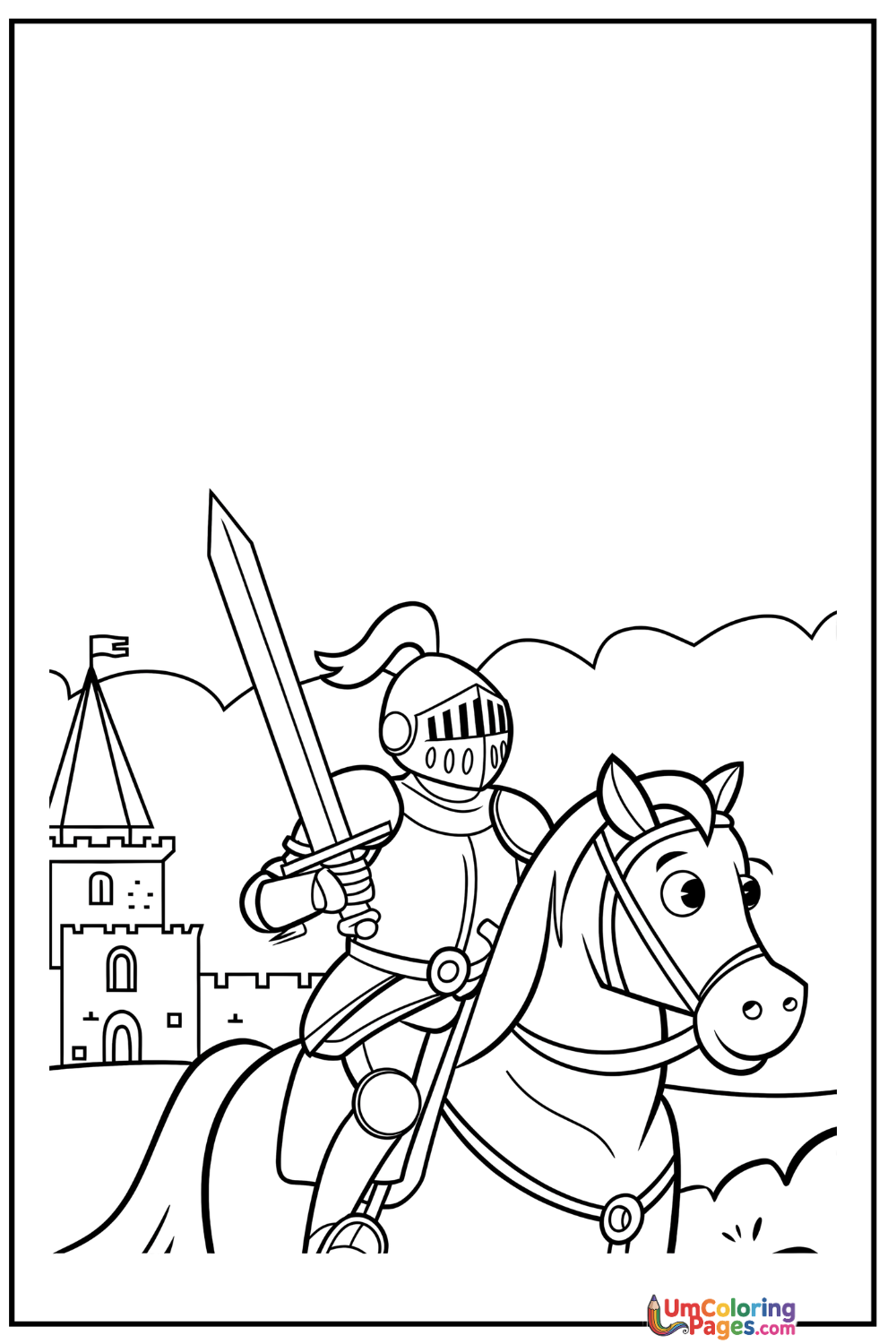 Knight coloring page - free printable PDF for kids