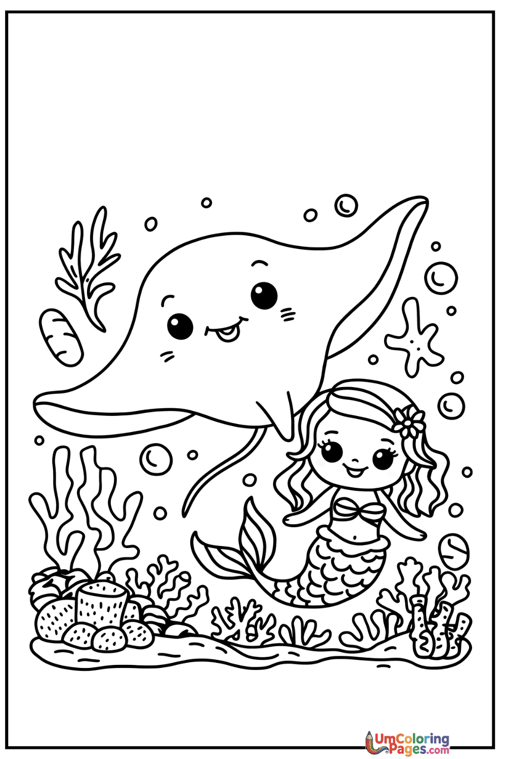 Mermaid coloring page 4 - free printable PDF