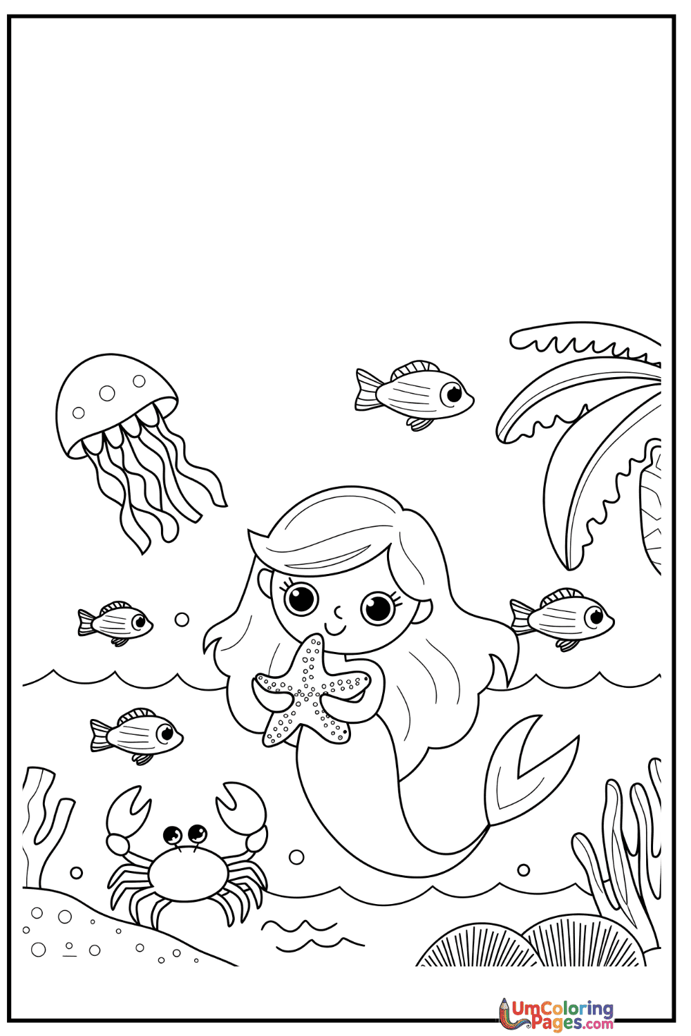 Mermaid coloring page 5 - free printable PDF
