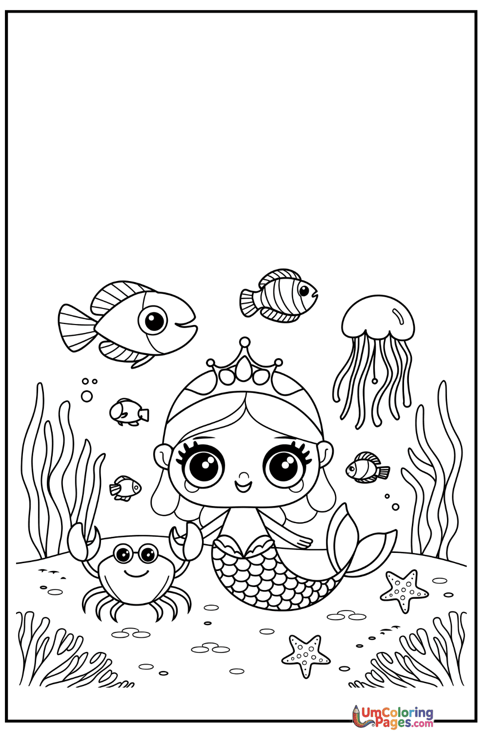 Mermaid coloring page 6 - free printable PDF