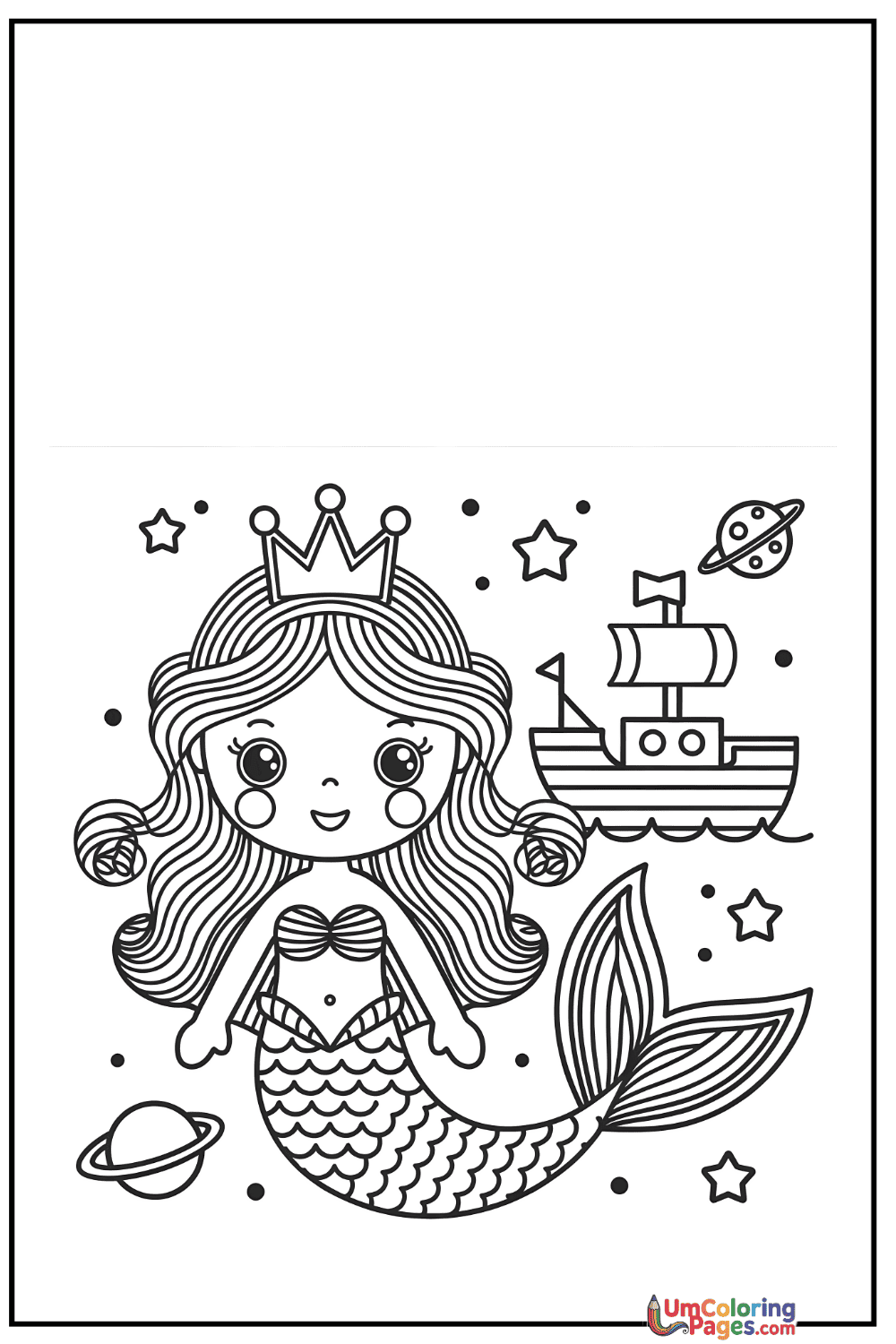 Mermaid coloring page 7 - free printable PDF