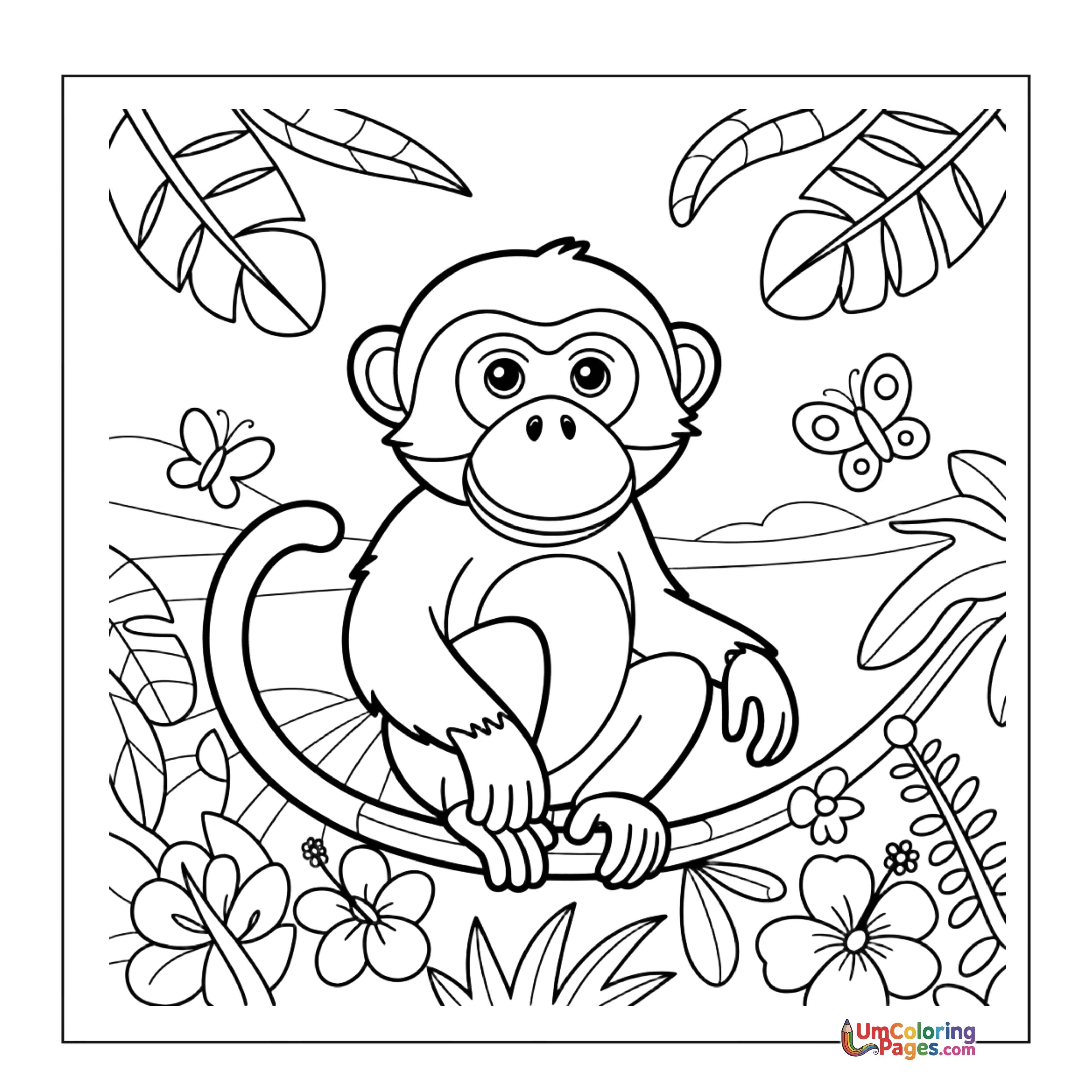 Monkey coloring page 2 - free printable PDF