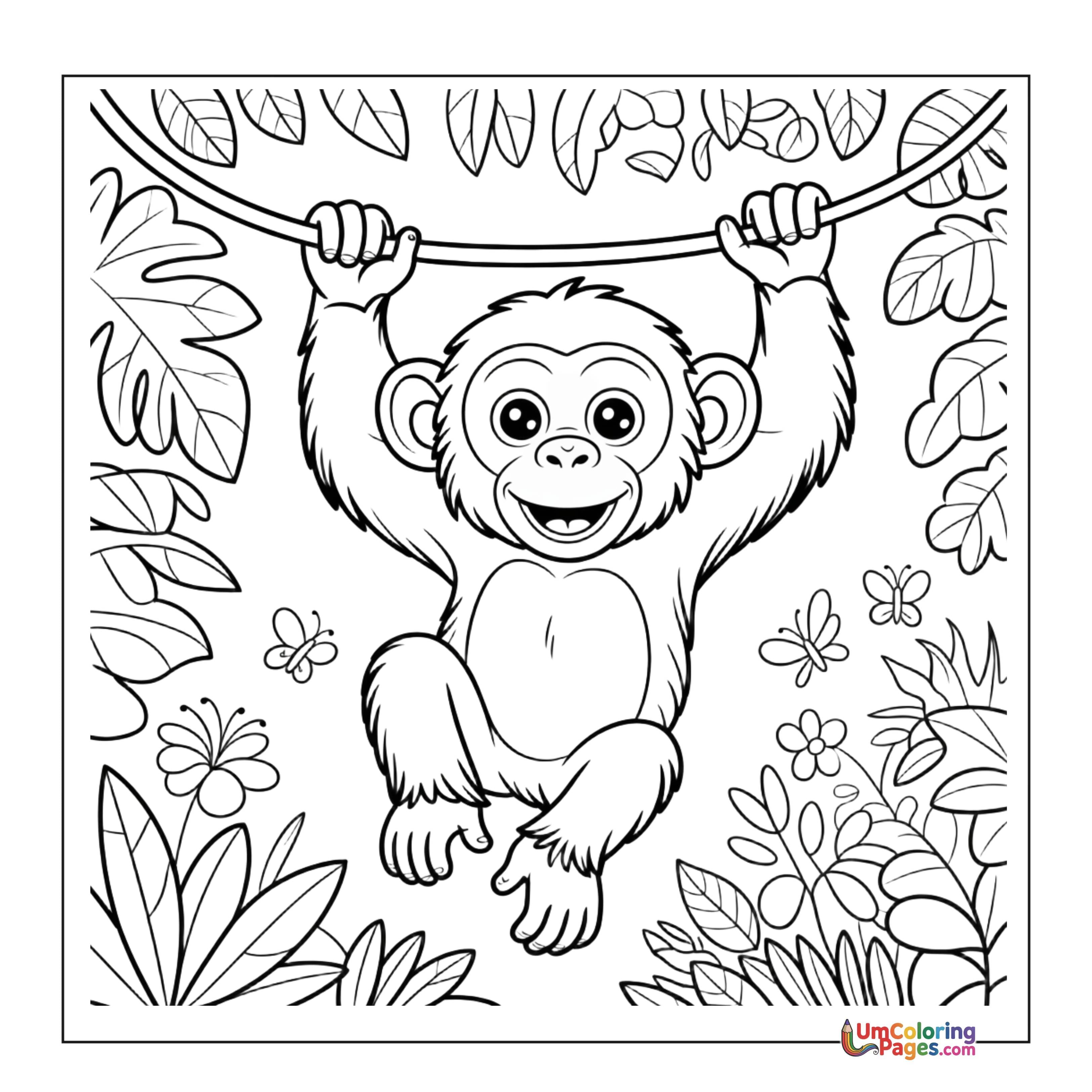 Monkey coloring page 3 - free printable PDF