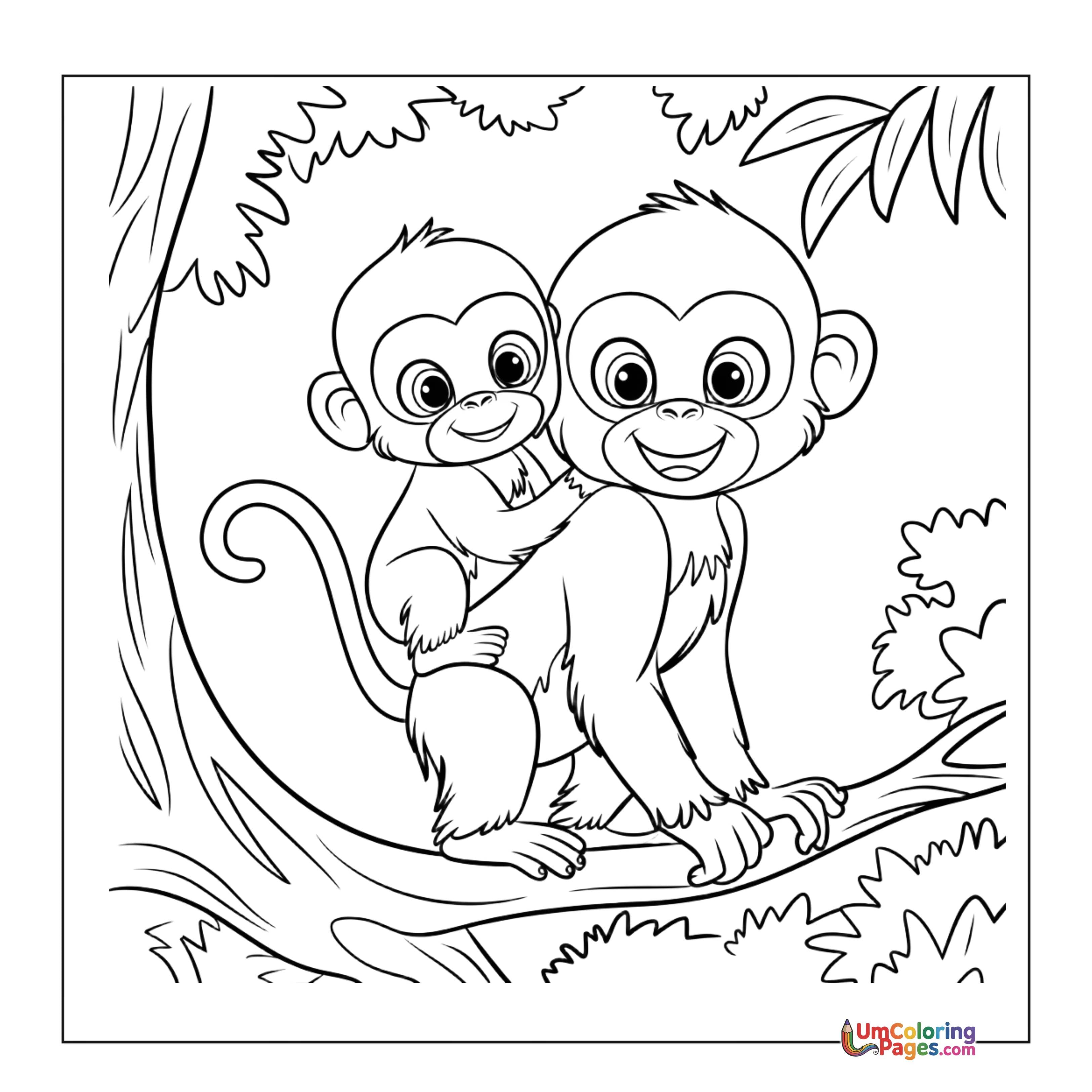 Monkey coloring page 4 - free printable PDF