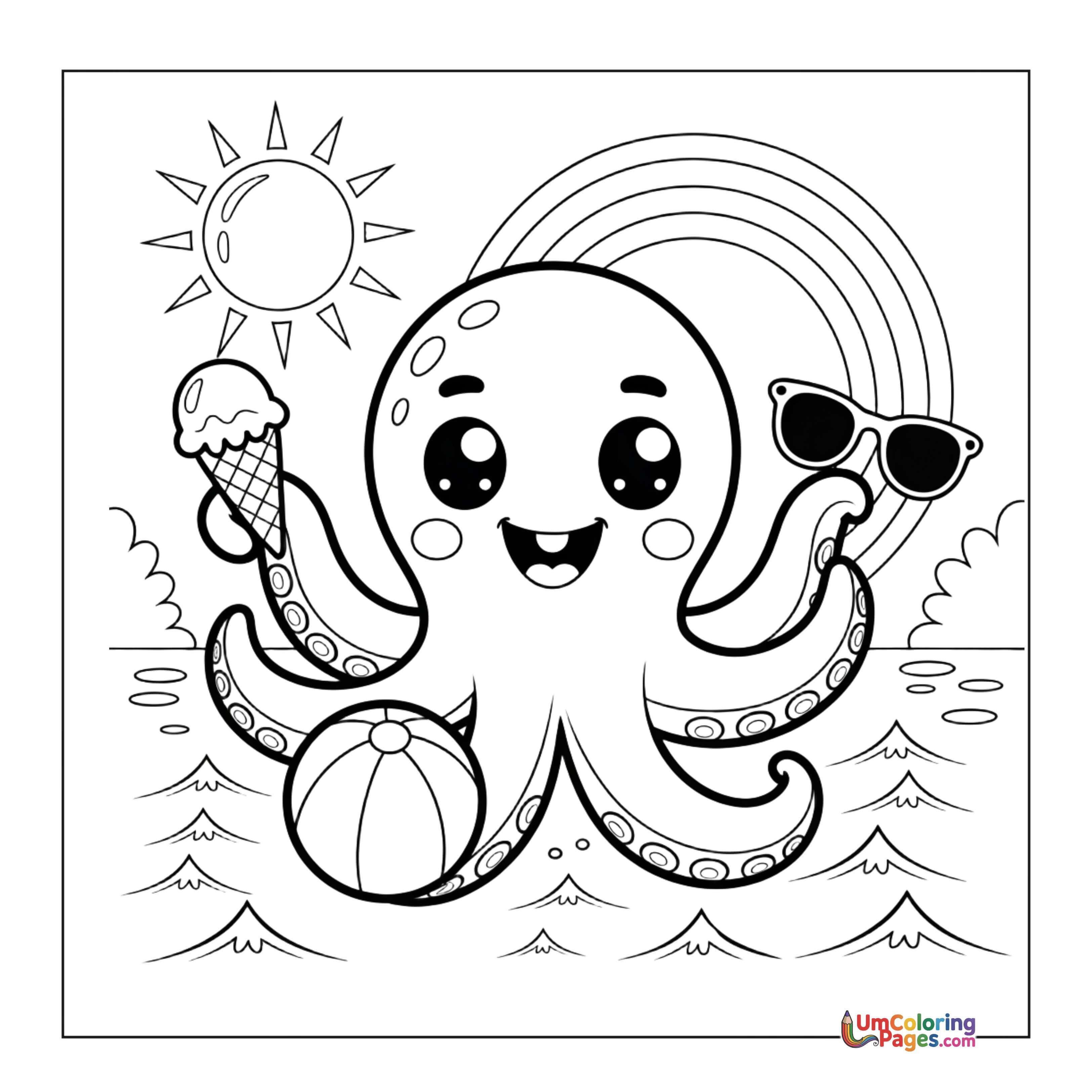 Octopus coloring page 5 - free printable PDF