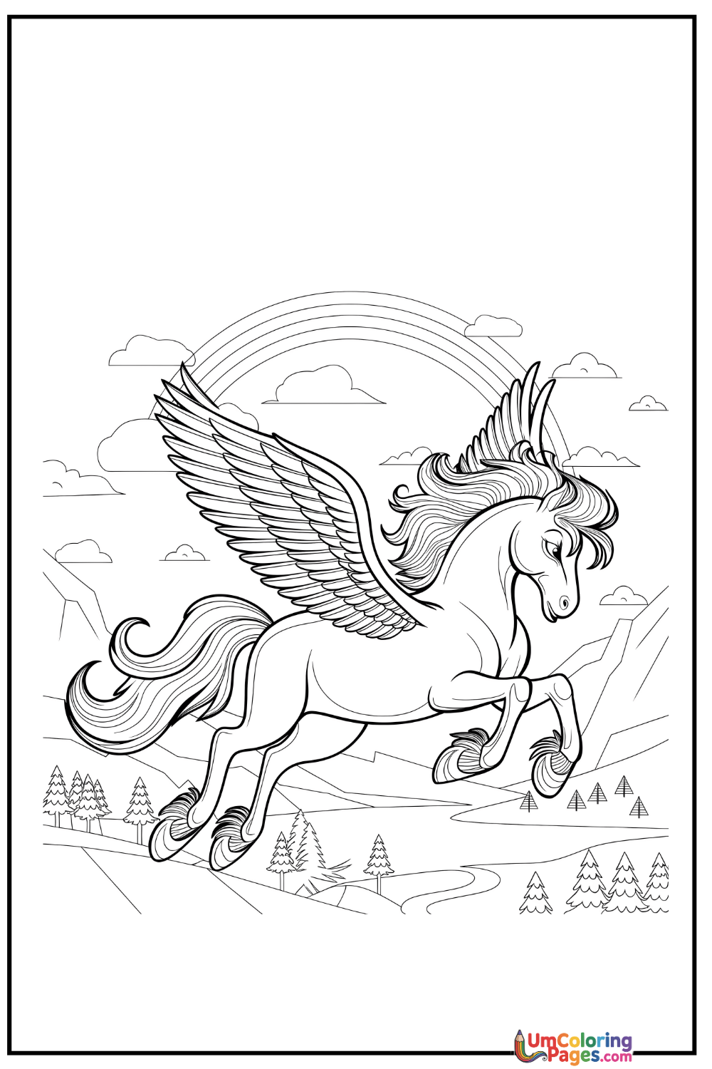 Pegasus coloring page 2 - free printable PDF