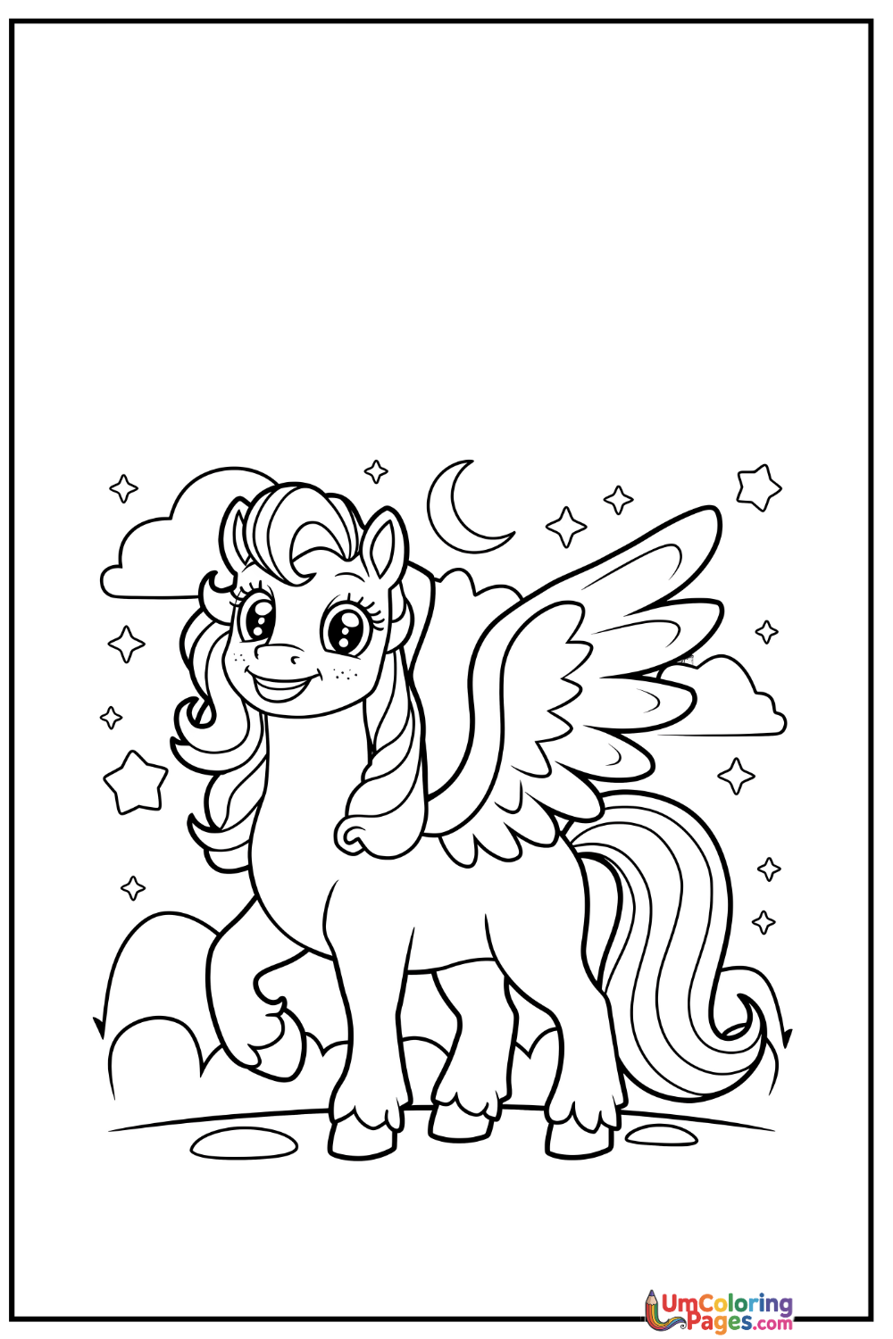 Pegasus coloring page 3 - free printable PDF