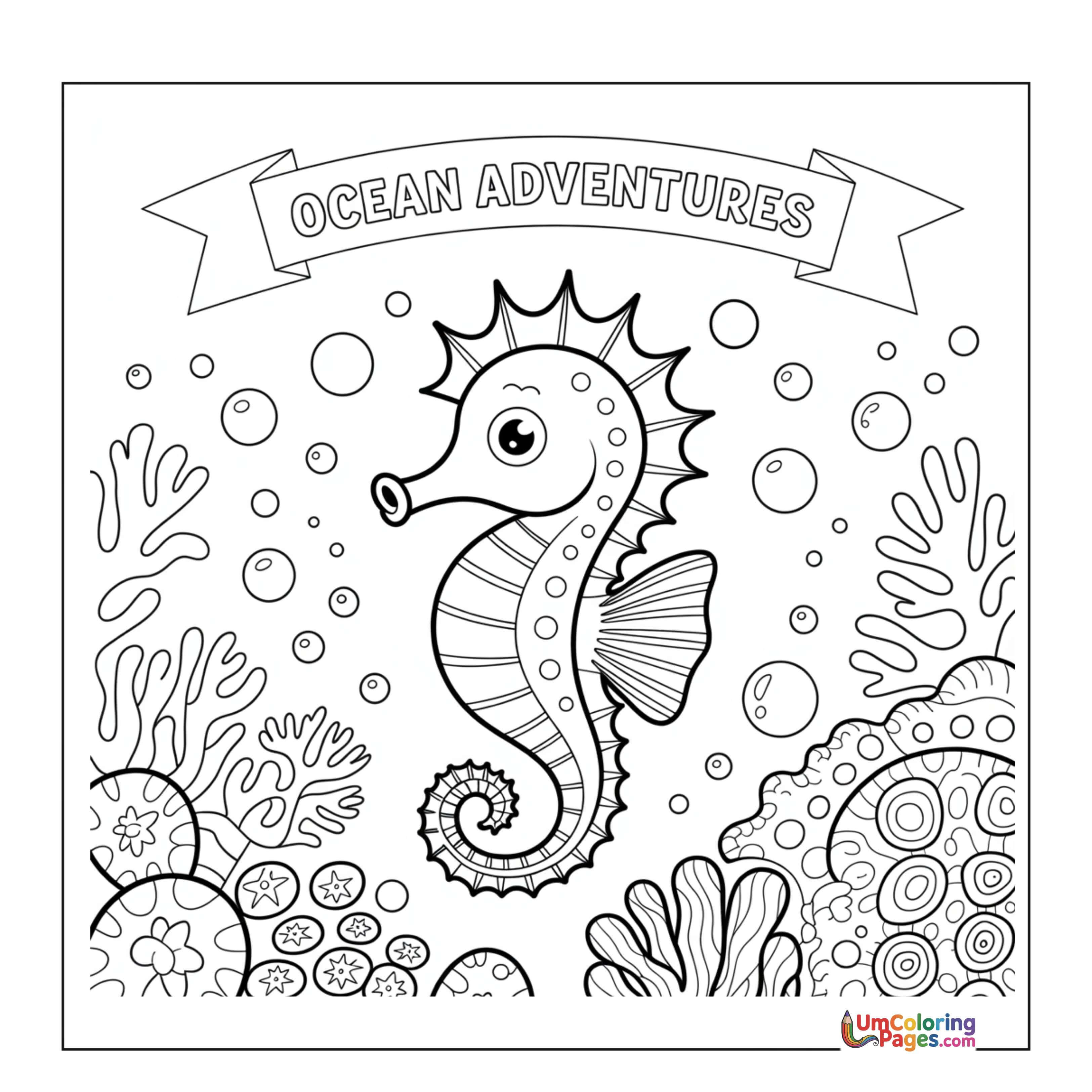 Seahorse coloring page 2 - free printable PDF