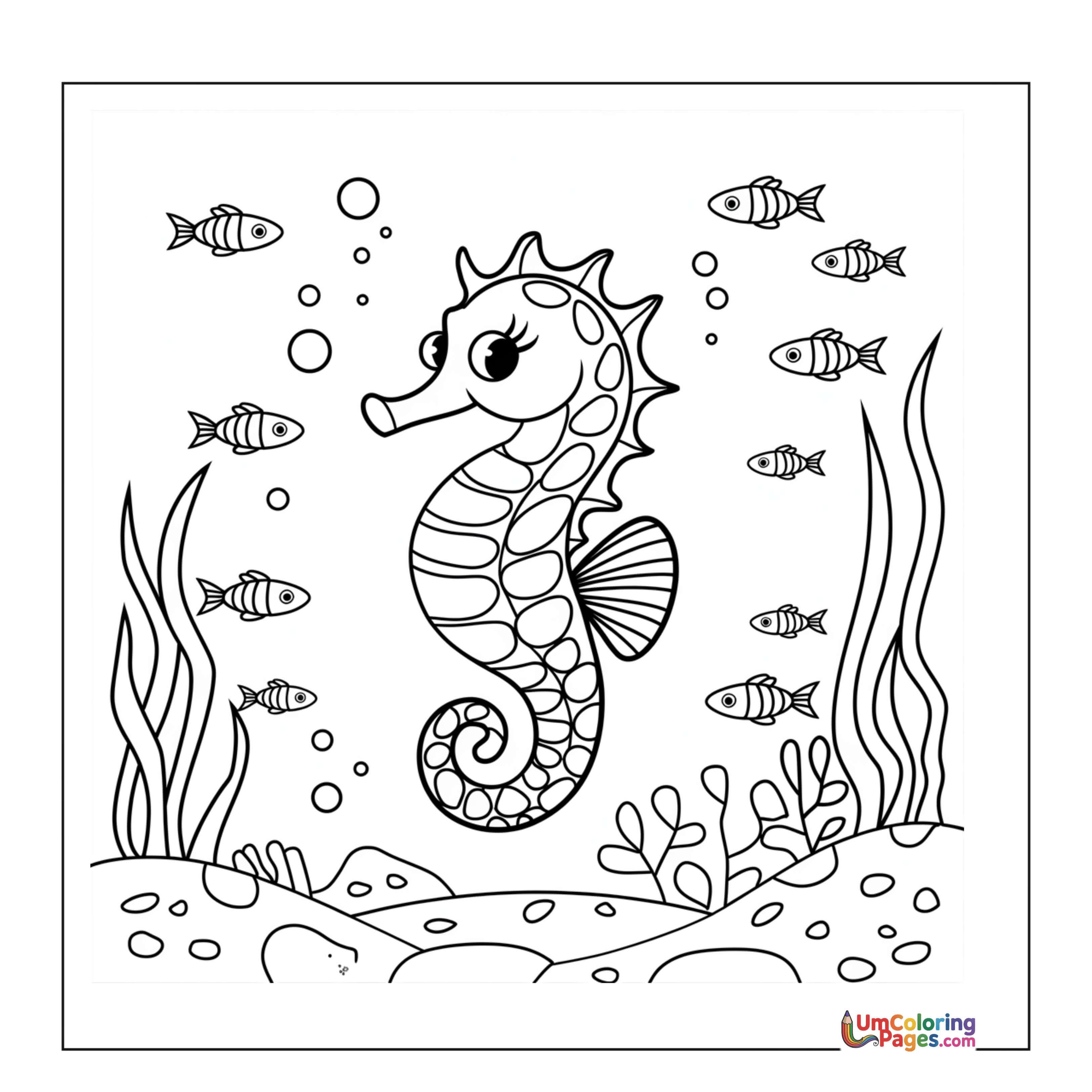 Seahorse coloring page 3 - free printable PDF
