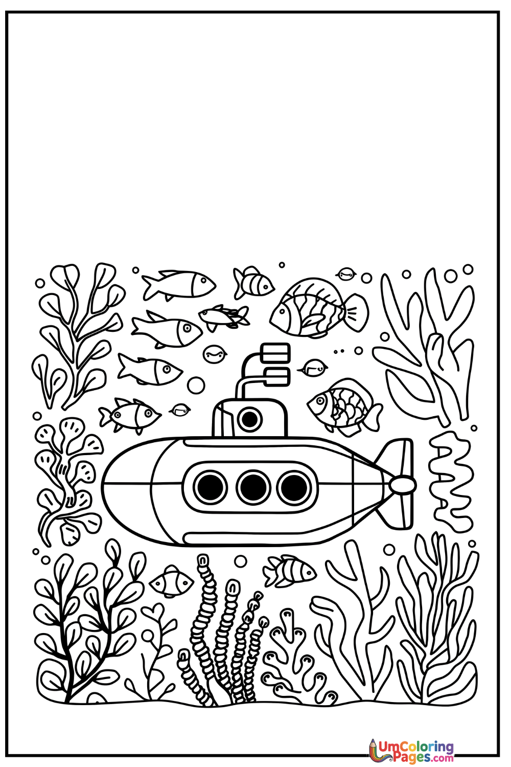 Submarine coloring page - free printable