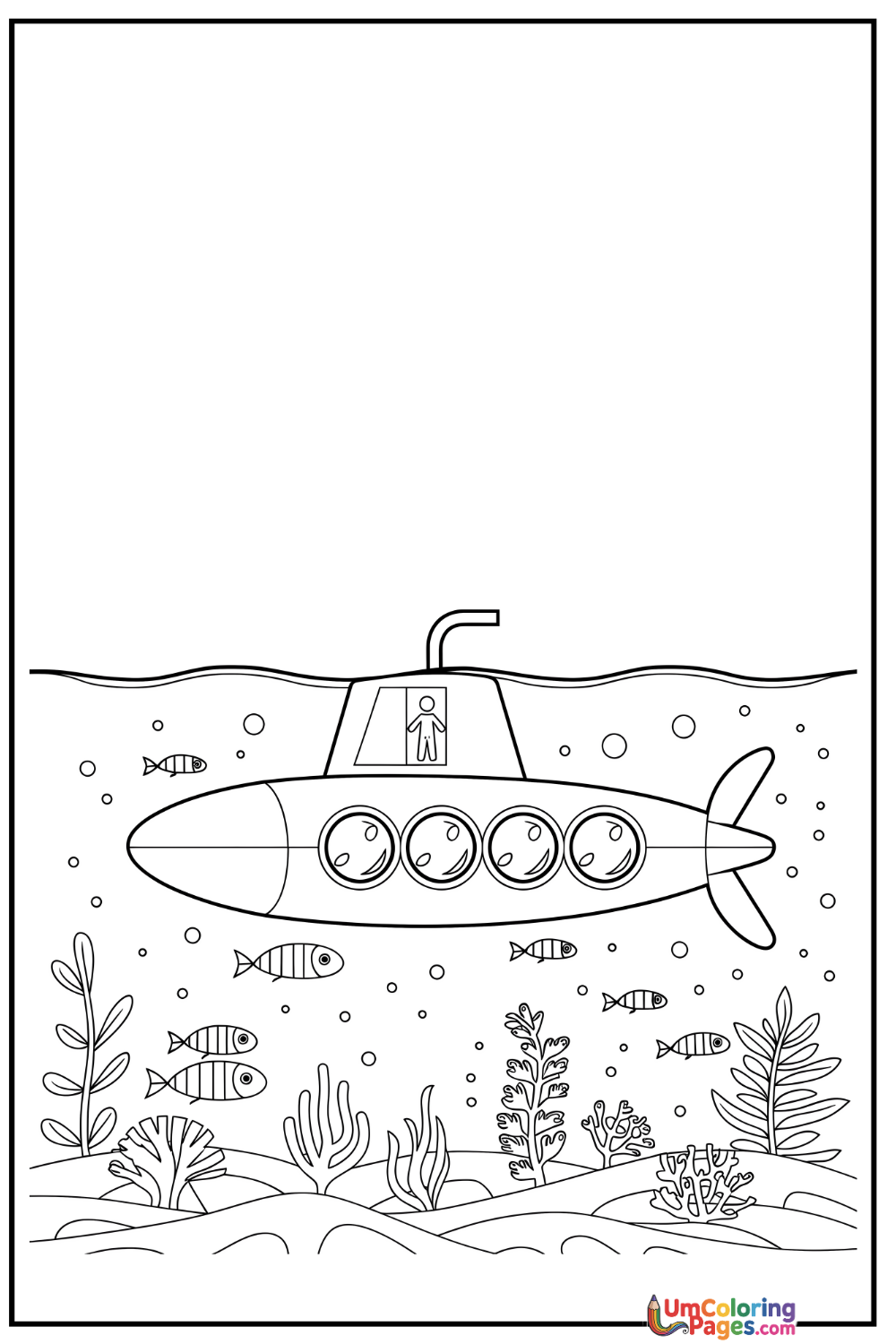 Submarine coloring page 2 - free printable PDF