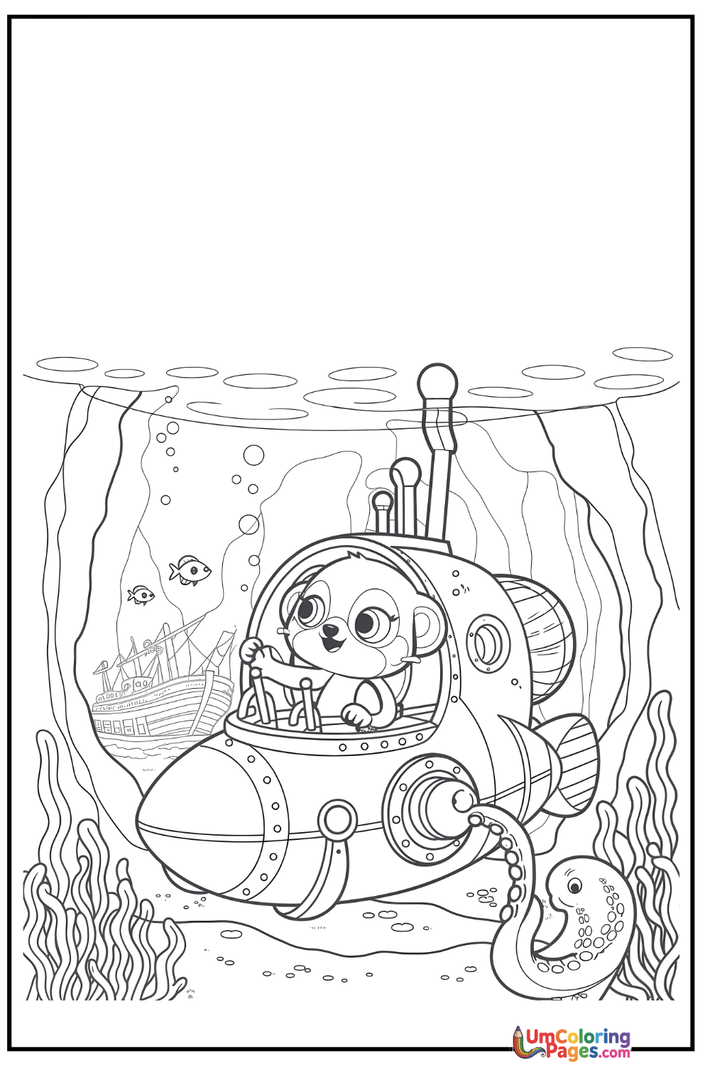 Submarine coloring page 7 - free printable PDF