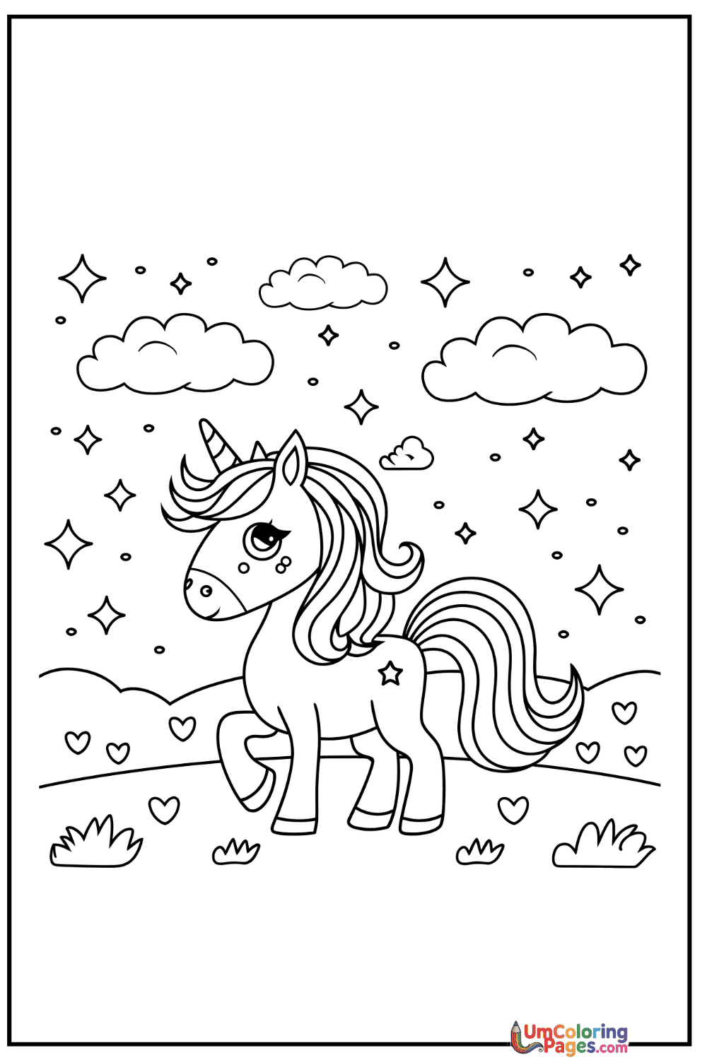 Unicorn coloring page 7 - free printable PDF
