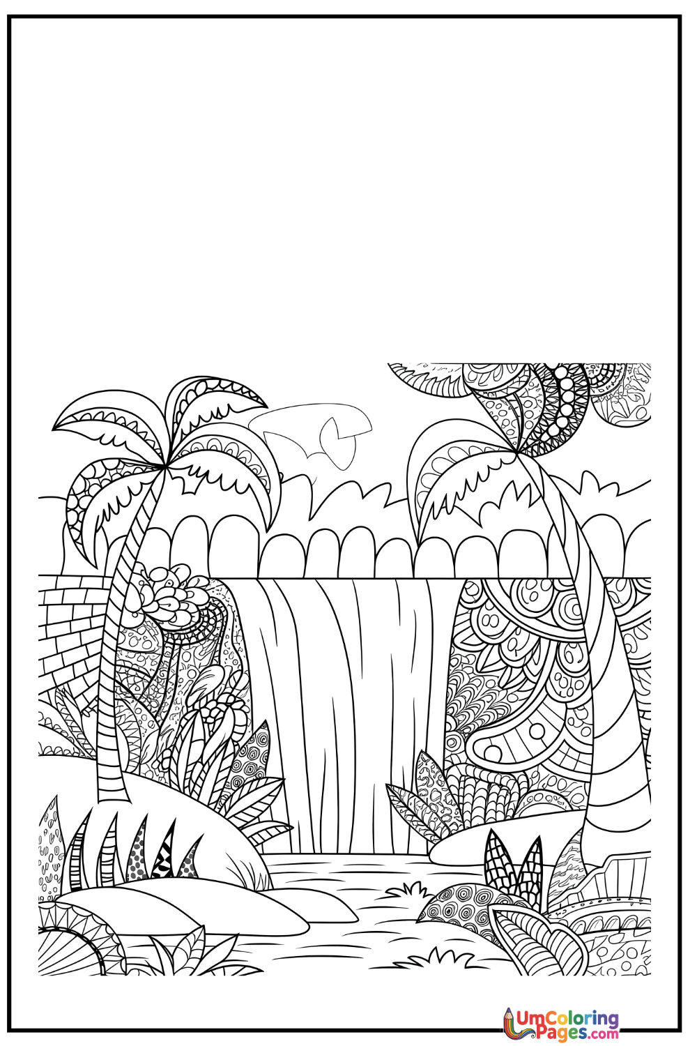 Waterfall coloring page 3 - free printable PDF
