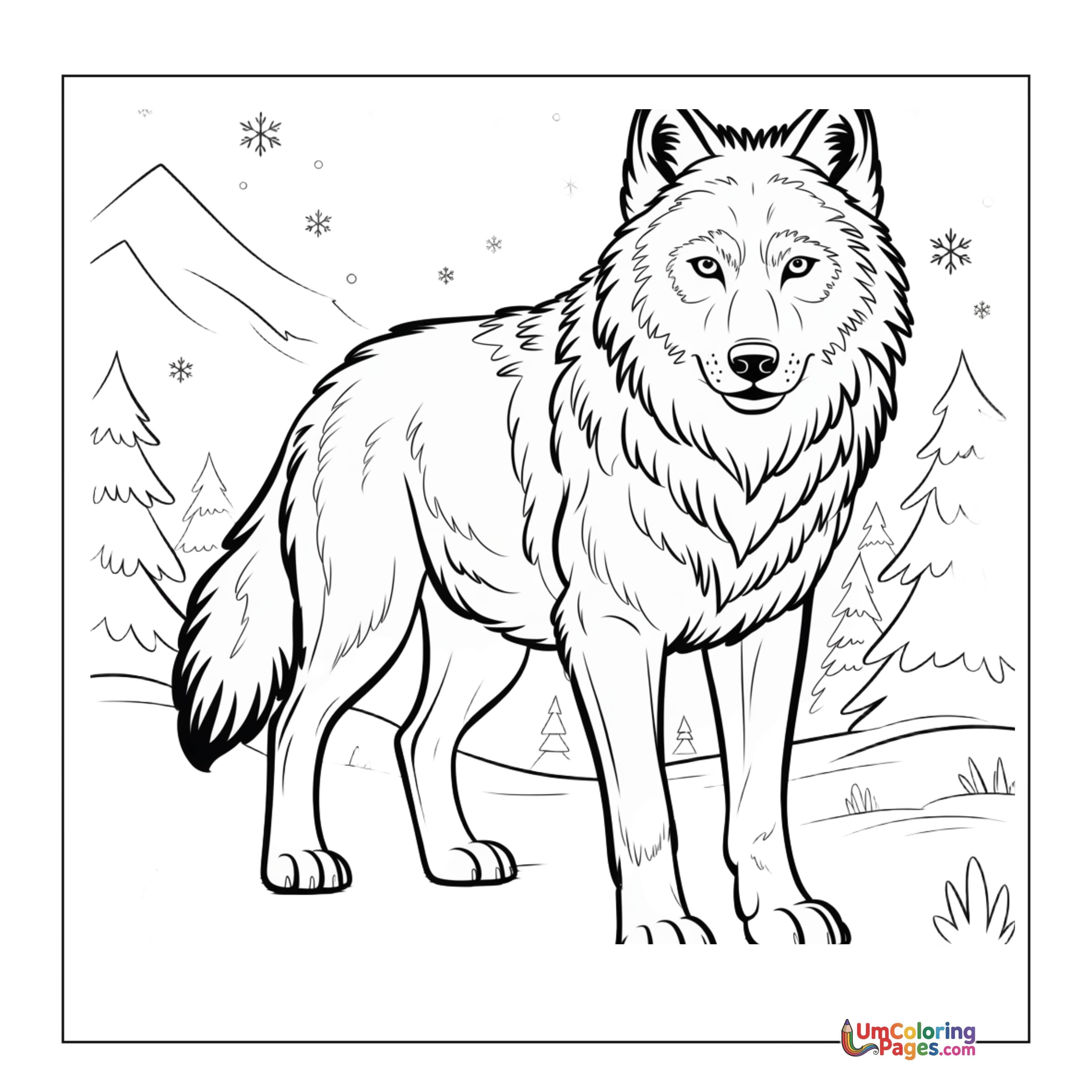 Wolf coloring page 2 - free printable PDF